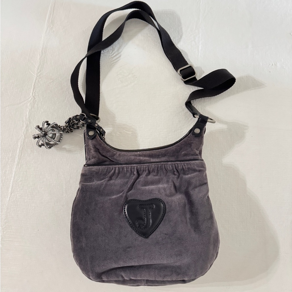 Juicy Couture Black Velour/Leather Live for Juicy Crown Rhinestone Bag